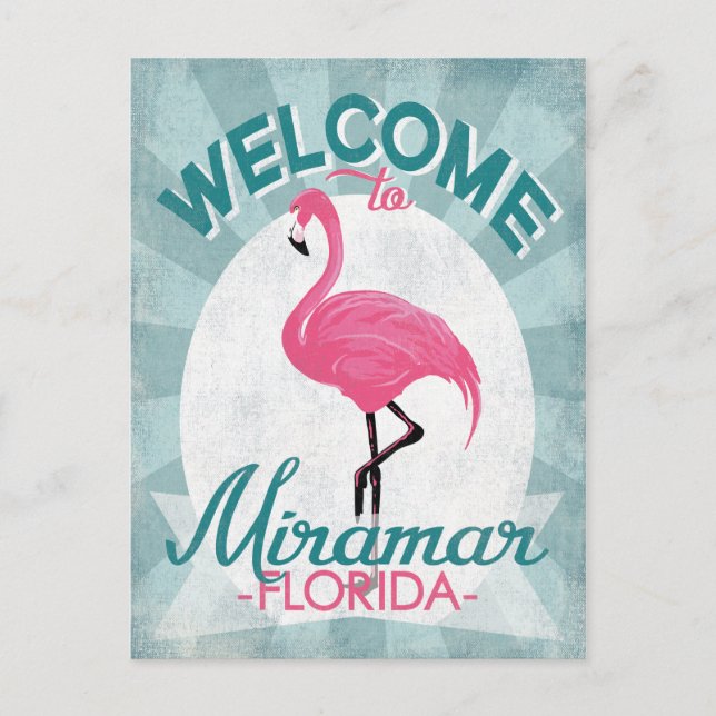 Miramar Florida Pink Flamingo Retro Postkarte (Vorderseite)
