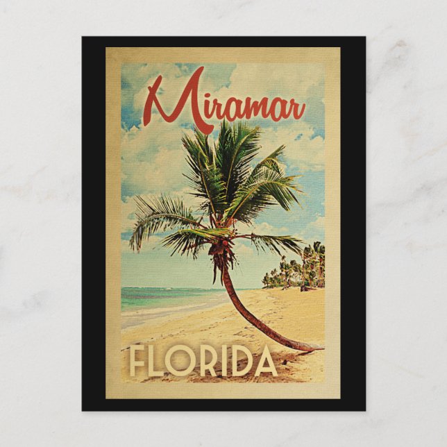 Miramar Palm Tree Vintage Reise Postkarte (Vorderseite)