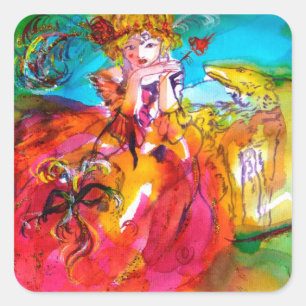 MIRANDOLINA, rosa, fuchsiengelb Quadratischer Aufkleber