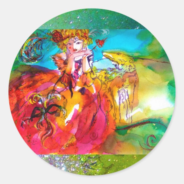 MIRANDOLINA, rosa, fuchsiengelb Runder Aufkleber (Vorderseite)