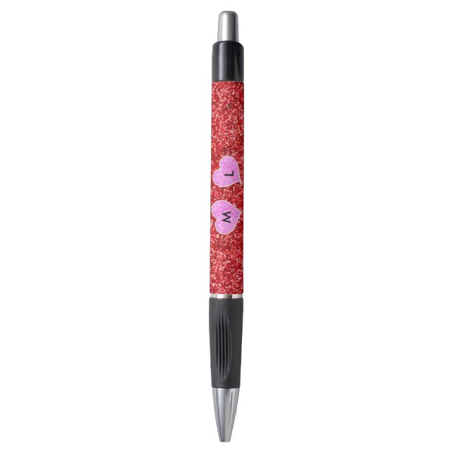 MIRLY PINK HEART RED GLITZER KUGELSCHREIBER (Vorderseite Vertikal)