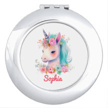 miroir compact avec licorne aquarelle