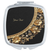 Miroir Compact Fleurs Ornées Dorées