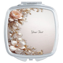 Miroir Compact Fleurs Roses et Blanches Douces