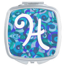 Bleu vert spirales Monogramme Compact Miroir