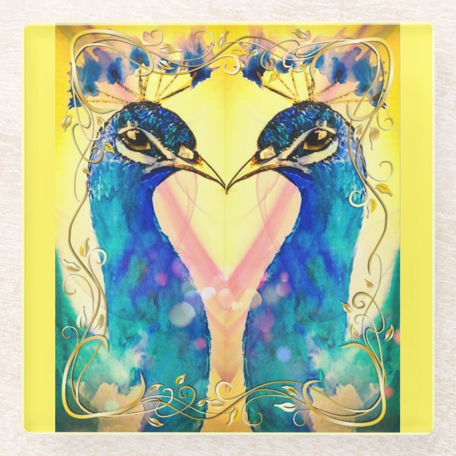 Mirror Image Peacock Coaster Glasuntersetzer (Vorderseite)