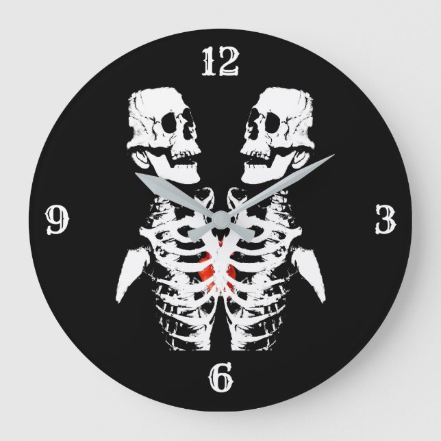 Mirror Image Skeletons Black Große Wanduhr (Vorderseite)