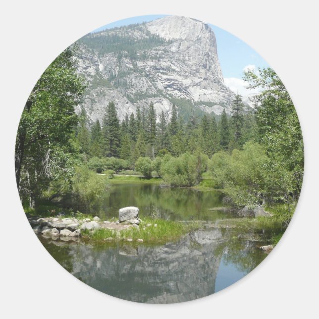 Mirror Lake View im Yosemite Nationalpark Runder Aufkleber (Vorderseite)
