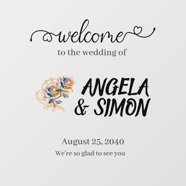 Mirror Wedding Willkommenszeichen. Personalisiere. Fensteraufkleber (Blatt)