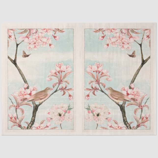Mirrored Cherry Blossom Bird Bee Moth Decoupage Seidenpapier (Vorderseite)