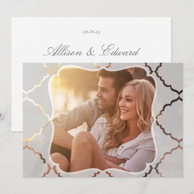 Mirrored Damask Foto-Einladung lichtdurchlässig au Einladung (Vorne/Hinten)