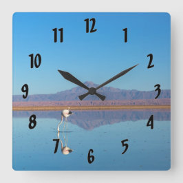 Mirrored Flamingo Quadratische Wanduhr