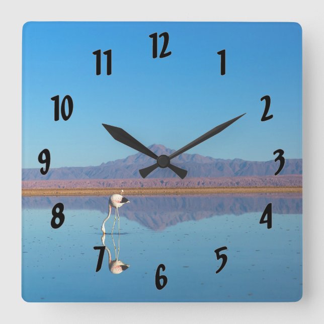 Mirrored Flamingo Quadratische Wanduhr (Vorderseite)