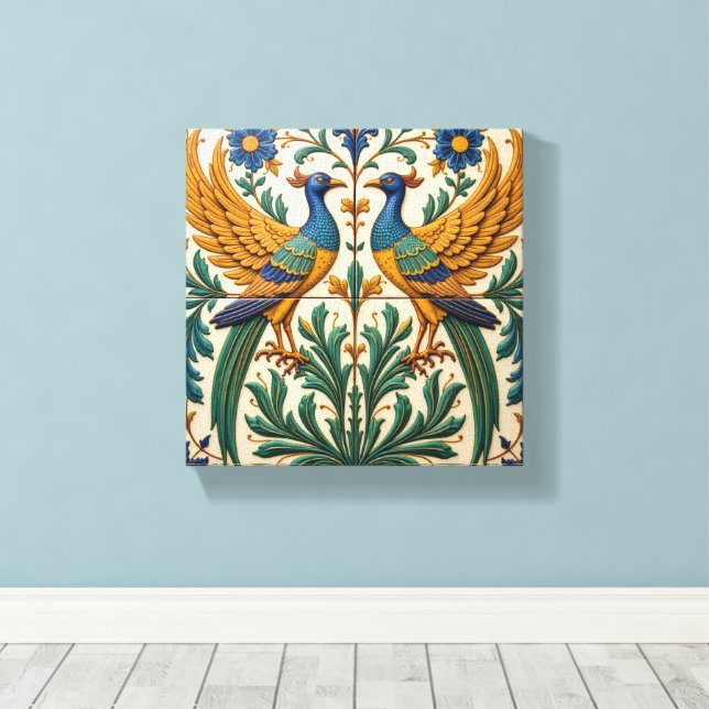 Mirrored Peacocks Leinwanddruck (Insitu (Holzboden))