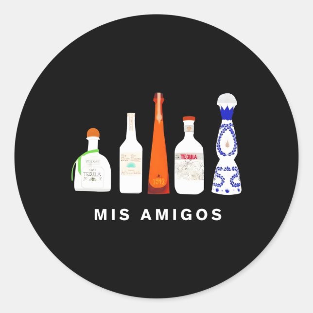 Mis Amigos Tequila Flaschen Runder Aufkleber (Vorderseite)