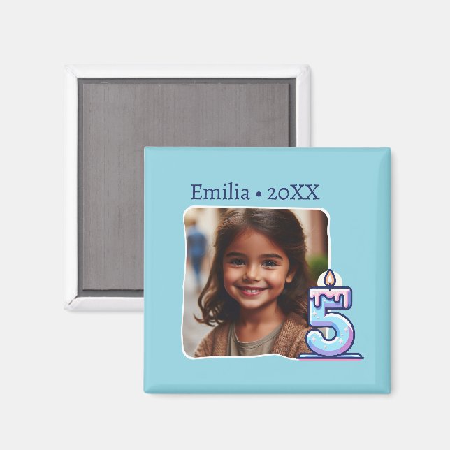 Mis Cinco Años Cumpleaños con Foto Magnet (Vorderseite/Rückseite)
