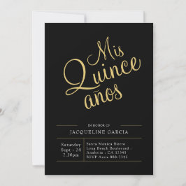 Mis Quince Anos Black Gold Moderne Quinceanera Einladung