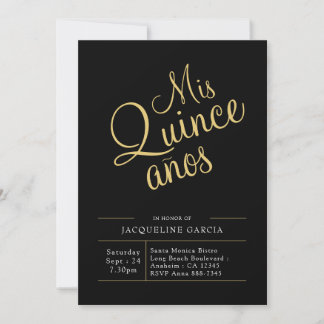 Mis Quince Anos Black Gold Moderne Quinceanera Einladung