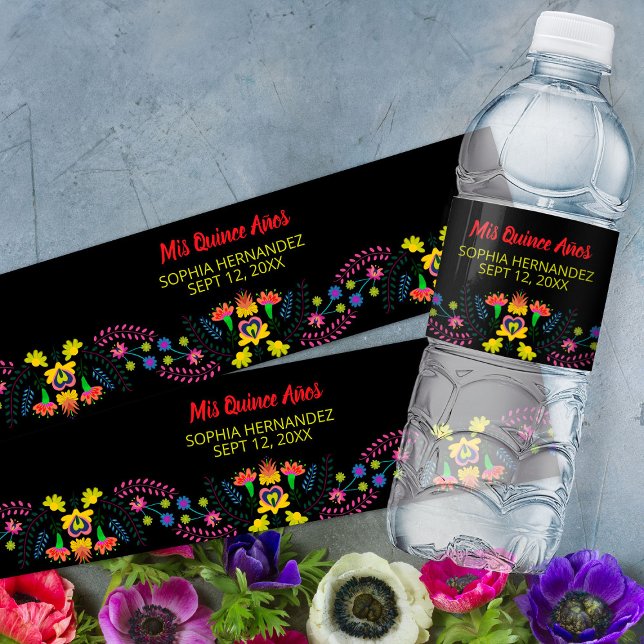 Mis Quince Anos Black Mexican Fiesta Party (Water bottle labels from my Mexican Fiesta Party Quinceanera Collection 
)