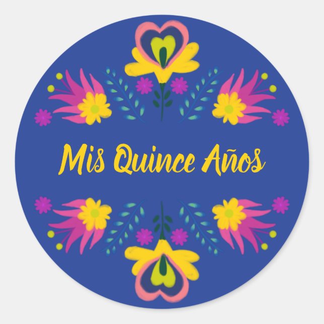 Mis Quince Anos Black Yellow Mexican Fiesta Runder Aufkleber (Vorderseite)
