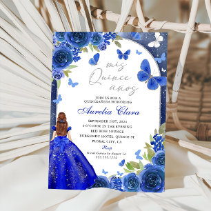 Mis Quince Anos Blue Silver Rose Quinceanera Einladung