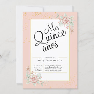 Mis Quince Anos Blush Pink Floral Quinceañera Einladung