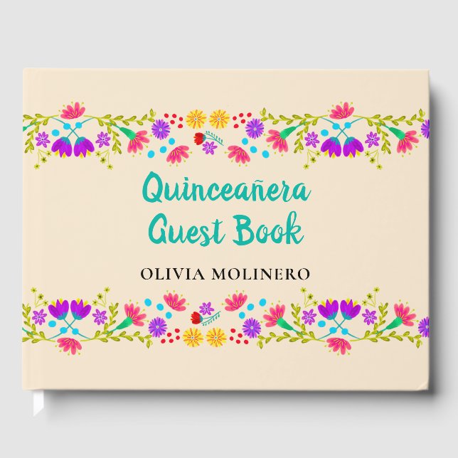 Mis Quince Anos Champagne Floral Quinceanera Gästebuch (Vorderseite)