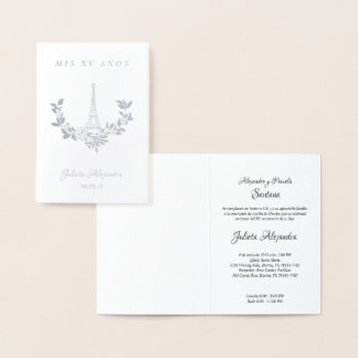 Mis Quince años Diseño Floral París Plata Folienkarte