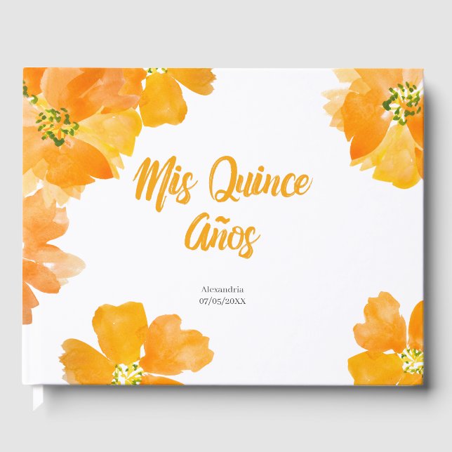 Mis Quince Anos Floral Bright Quinceanera Gästebuch (Vorderseite)