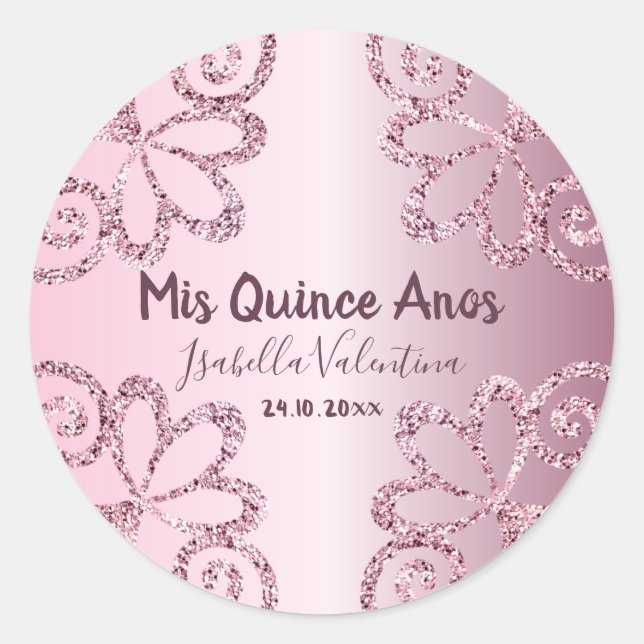Mis Quince Anos Glitzer Blush Pink Runder Aufkleber (Vorderseite)