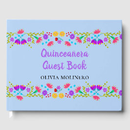 Mis Quince Anos Light Blue Floral Quinceanera Gästebuch