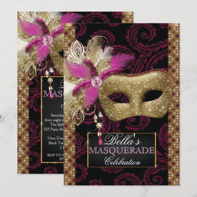 Mis Quince Anos Masquerade Party Einladung (Vorne/Hinten)