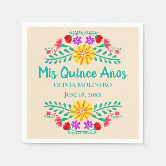 Mis Quince Anos Mexican Champagne Quincenera Serviette (Vorderseite)