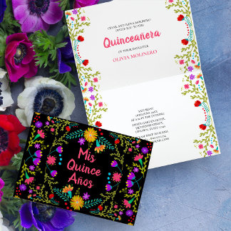 Mis Quince Anos Mexican Fiesta Black Quinceanera Einladung