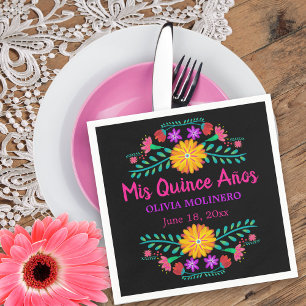 Mis Quince Anos Mexican Fiesta Quincenera Black Serviette