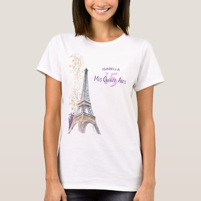 Mis Quince Anos Paris Eiffel Tower Custom Geburtst T-Shirt (Vorderseite)