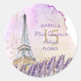 Mis Quince Años Paris Eiffel Tower French Lavender Runder Aufkleber