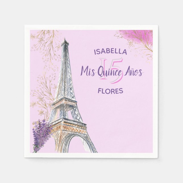 Mis Quince Anos Paris Theme Pink Gold Eiffel Tower Serviette (Vorderseite)