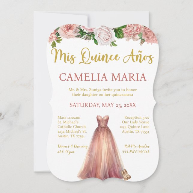 Mis Quince Anos Pink Gold Invitation Anniversaire (Devant)