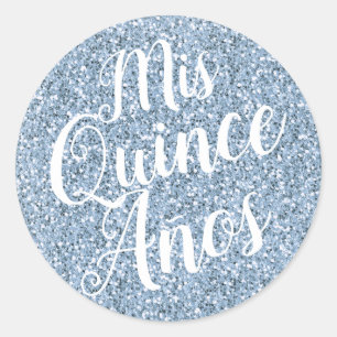 Mis Quince Años Quinceañera Light Blue Glitzer Runder Aufkleber