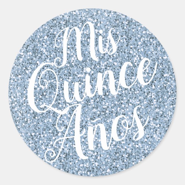 Mis Quince Años Quinceañera Light Blue Glitzer Runder Aufkleber (Vorderseite)