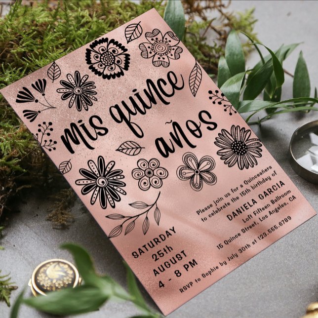 Mis Quince Años Rose Gold Chic Floral Quinceñera Einladung (Von Creator hochgeladen)