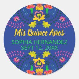 Mis Quince Anos Royal Blue Mexican Fiesta Party Runder Aufkleber