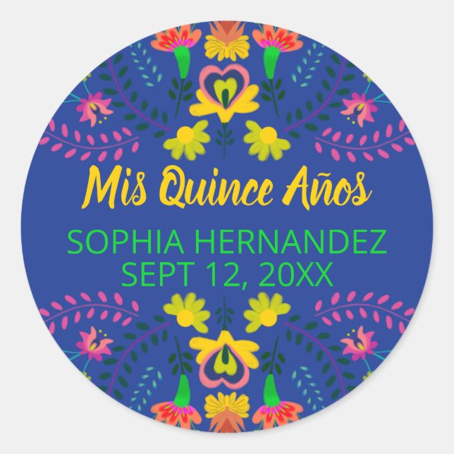 Mis Quince Anos Royal Blue Mexican Fiesta Party Runder Aufkleber (Vorderseite)
