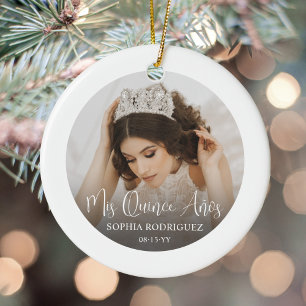 Mis Quince Años White Script Quinceañera 2 Foto Keramik Ornament