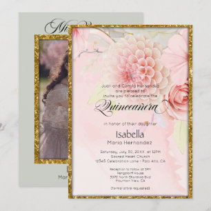 Mis Quince Beautiful Pastel Pink Blume Einladung