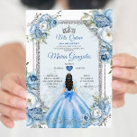Mis Quince Blue Floral Silver Crown Quinceañera Einladung<br><div class="desc">Mis Quince Blue Floral Silver Crown Quinceañera Einladung 15 Anos Geburtstag</div>