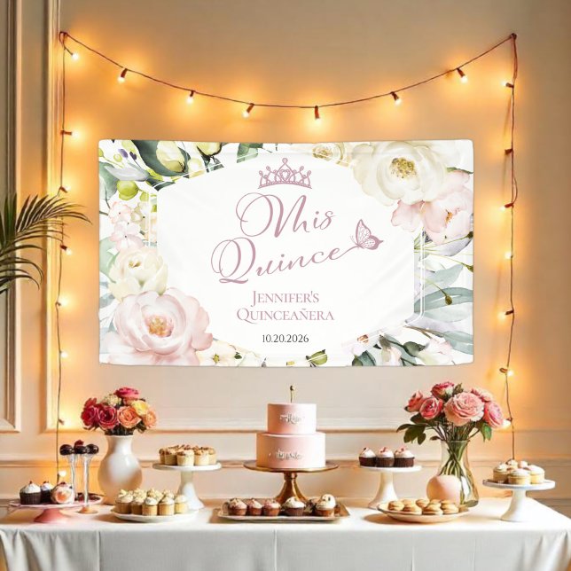 Mis Quince | Boho Floral Frame Quinceañera Banner (Von Creator hochgeladen)