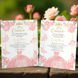 Mis Quince Budget Einladung Bilingual Pink Floral