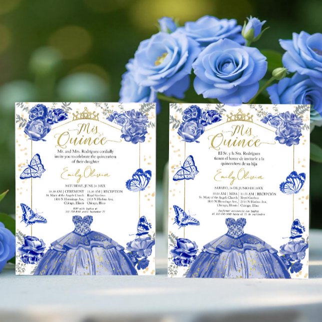 Mis Quince Budget Einladung Bilingual Royal Blue (Von Creator hochgeladen)